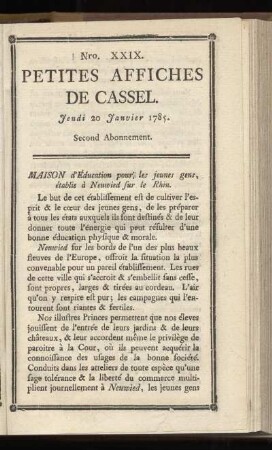 No XXIX (Jeudi 20 Janvier 1785)