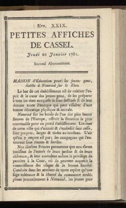 No XXIX (Jeudi 20 Janvier 1785)