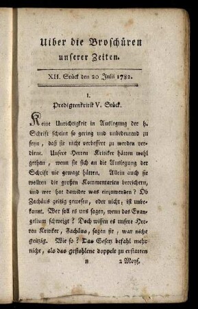 XII. Stück den 20 Julii 1782