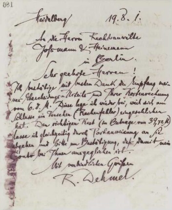 Brief an [Rechtsanwälte] Joßmann & Heinemann