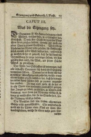 Caput III. Was die Erzeugung sey. - Caput VII. Von der Unfruchtbarkeit.