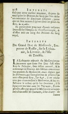Interets Du Grand Duc de Moscovie, Empereur de Russie, sur [...]
