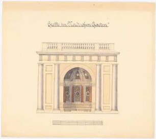 Feldmess- und Zeichenübung im Park von Sanssouci, Potsdam (?): Vorderansicht der Grotte im Nordischen Garten, Maßstabsleiste