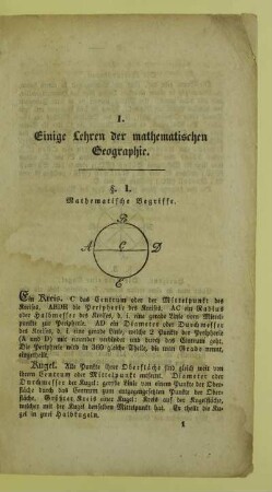 I. Einige Lehren der mathematischen Geographie