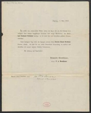 Brief an B. Schott's Söhne : 01.03.1852