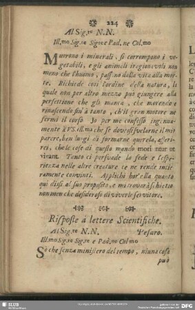 Risposte à lettere Scientifiche