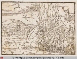 Auf Geheiß des Propheten Elias wird eine Gruppe von Soldaten durch Feuer getötet, das vom Himmel herabfährt.