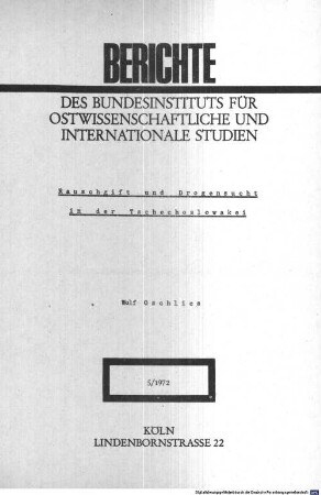 Rauschgift und Drogensucht in der Tschechoslowakei