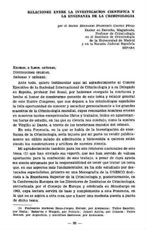 89-106, Relaciones entre la investigacion cientifica y la enseñanza de la Criminologia