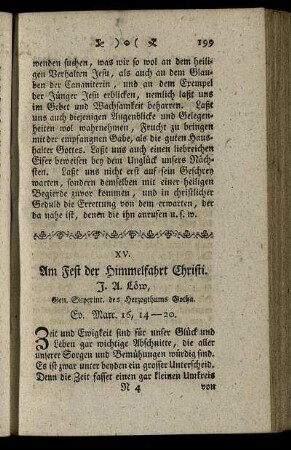 XV. Am Fest der Himmelfahrt Christi. Ev. Marc.16, 14-20.