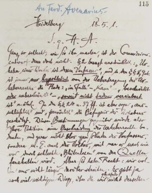 Brief an Ferdinand Avenarius