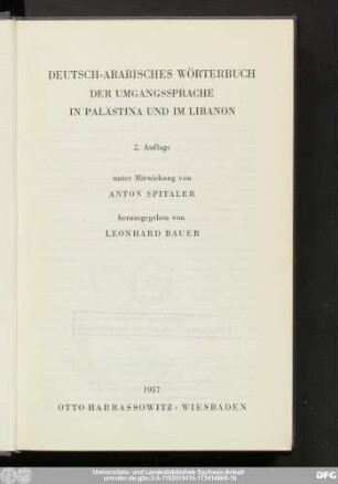 Deutsch-arabisches Wörterbuch der Umgangssprache in Palästina und im Libanon