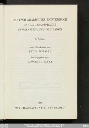 Deutsch-arabisches Wörterbuch der Umgangssprache in Palästina und im Libanon