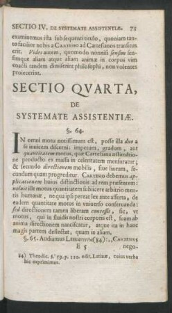 Sectio Quarta, De Systemate Assistentiae