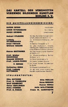 Große Berliner Kunstausstellung 1927, veranstaltet vom Kartell der Vereinigten Verbände Bildender Künstler Berlins e.V.