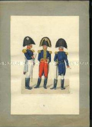 Uniformdarstellung, General im Dienst, General in Gala, General in Interim, Sachsen, 1810/1811. Veränderte Kopie aus: Abbildung der neu organisierten Königlich-Sächsischen Armee.