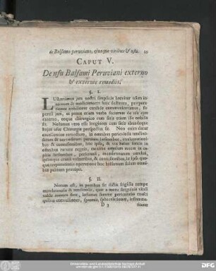 Caput V. De usu Balsami Peruviani externo & externis remediis.
