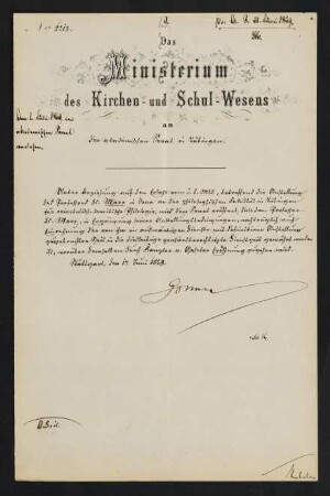 Ministerium des Kirchen- und Schulwesens 17.6.1869