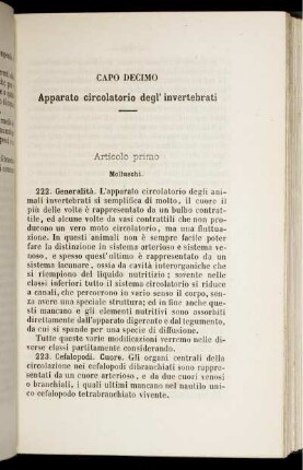 Capo Decimo. Apparato circolatorio degli' invertebrati
