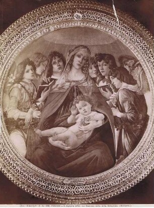 Sandro Botticelli: Madonna della Melagrana. Szene: Maria mit dem Jesuskind und sechs Engeln. Galleria degli Uffizi, Florenz