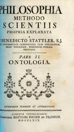 Philosophia Methodo Scientiis Propria Explanata, Pars II.. Ontologia