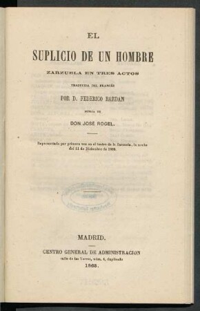 El suplicio de un hombre : zarzuela en tres actos