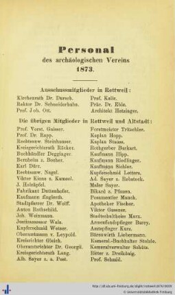 Personal des archäologischen Vereins 1873