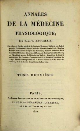 Annales de la médecine physiologique. 2. 1822