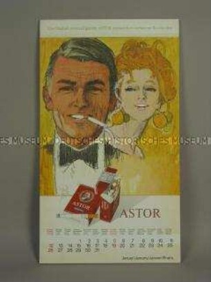 Ewiger Kalender mit Werbeaufdruck für "ASTOR"-Zigaretten