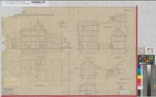 Bestandsplan des Empfangsgebäudes mit Güterschuppen auf Bahnhof Schee, Blatt 2: Schnitte, Grundriß Dachgeschoß, M. 1:100 Stnr.: 23a, Hge, Bunr.: 2, Blnr.: 4