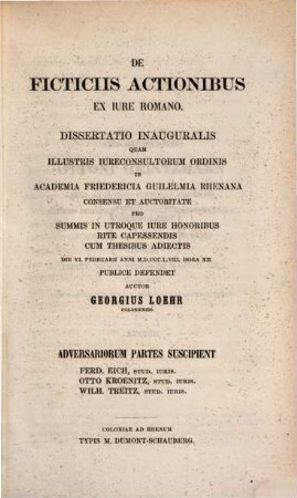 De ficticiis actionibus ex iure Romano : dissertatio inauguralis