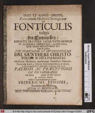 Exercitium Medico-Chirurgicum De Fonticulis vulgo den Fontanellen ...