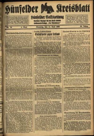 Zweite Ausgabe vom Dienstag, den 13. Juni 1933.