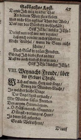 VIII. Weynacht-Freude/ über der Geburt Christi