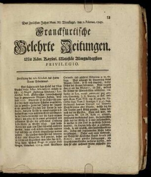 Num. XI. Dienstags, den 7. Februar. 1747 - Num. XX. Freytags, den 10. Mart. 1747