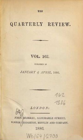 The quarterly review, 162 = No. 323 - 324. 1886