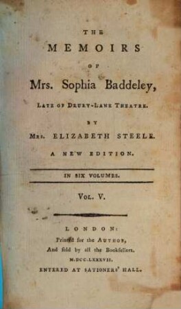 The Memoirs Of Mrs. Sophia Baddeley, Late Of Drury-Lane Theatre : In Six Volumes, 5