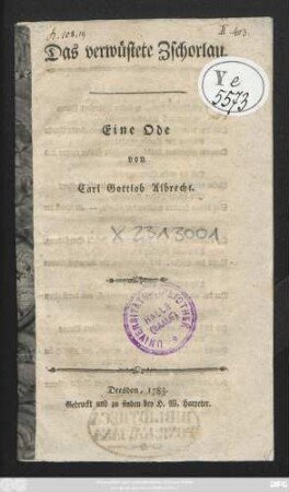 Das verwüstete Zschorlau : Eine Ode