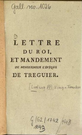 Lettre du roi, et mandement de Monseigneur l'évêque de Treguier