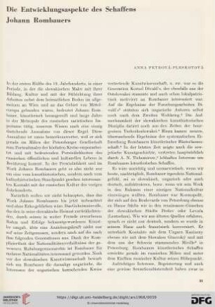 Die Entwicklungsaspekte des Schaffens Johann Rombauers