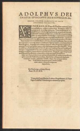 Adolphus Dei Gratia Episcopus Merseburgen. &c.