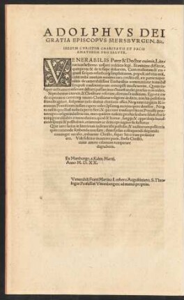 Adolphus Dei Gratia Episcopus Merseburgen. &c.