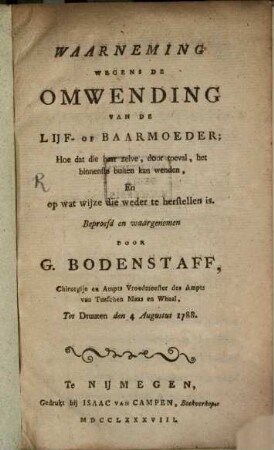 Waarneming wegens de Omwendung van de Lyf-of Baarmoeder