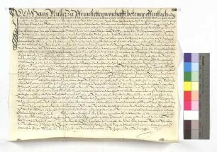 Bestandrevers Hans Müllers zu Pfronstetten gegen die Äbtissin Brigitta Breining und den Konvent des Klosters Söflingen um einen von seinem Vater Adam Müller innegehabten Hof zu Pfronstetten.