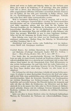 248-249 [Rezension] Beutter, Friedrich, Zur sittlichen Beurteilung von Inflationen