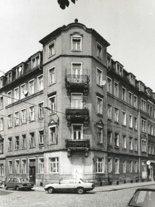 Dresden-Neustadt, Fritz-Hoffmann-Straße 2/Ecke Friedensstraße. Wohnhaus (um 1910). Eckansicht