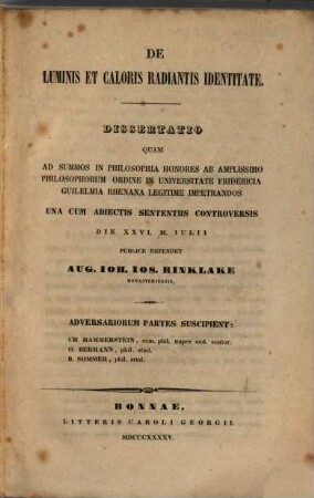 De luminis et caloris radiantis identitate : dissertatio