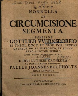 Nonnulla De Circumcisione Segmenta