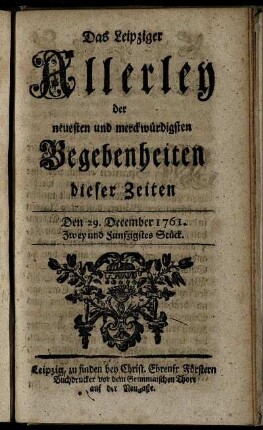 Den 29. December 1761. Zwey und Funfzigstes Stück.