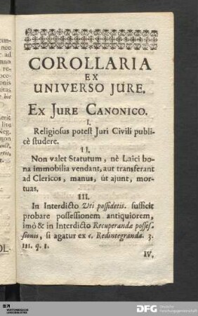 Corollaria Ex Universo Jure.